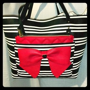 Betsey Johnson Striped Tote, Wrslet, Wallet Combo
